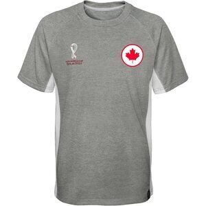 FIFA World Cup 2022 Canada T Shirt Short Sleeve Top M Wicking Grey Red Qatar